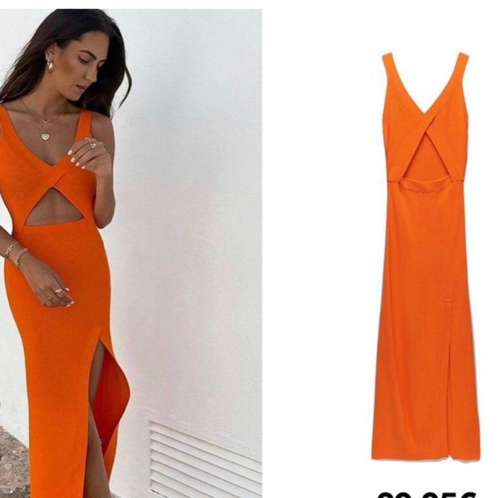 Zara knit dress with cut out limited edition orange size S